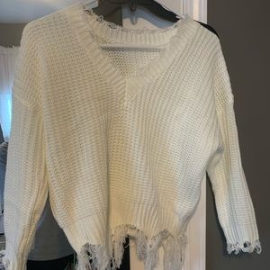 Frayed Cream Sweater